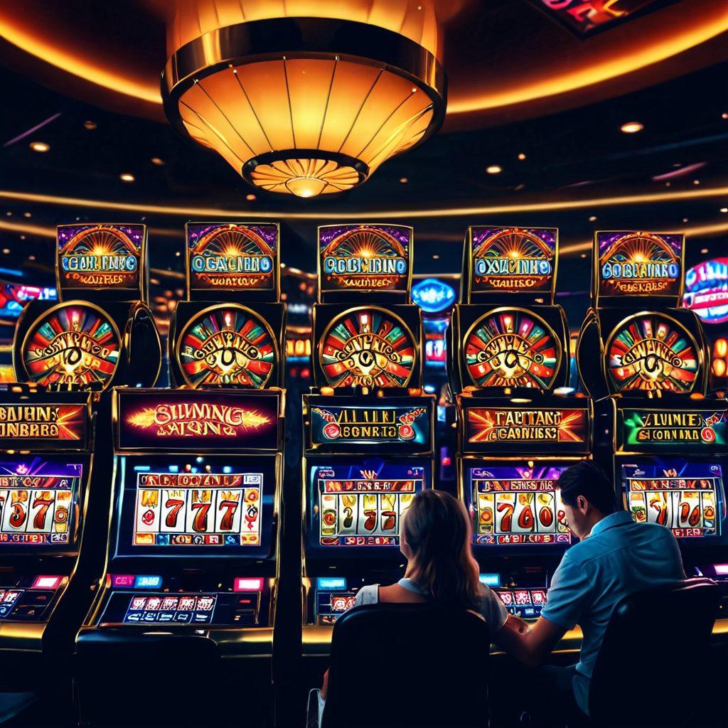 Create a visually enticing scene depicting a vibrant virtual casino environment. Showcase interactive elements like spinning slot machines and colorful bonus icons, surrounded by silhouettes of excited players engaging in games. Integrate alluring adult-themed content subtly in the background and highlight the concept of exclusivity with shining gold awards or badges. The atmosphere should exude excitement and mystery, inviting viewers into the thrilling world of internet gambling. digital art. vibrant colors. hyper-realistic.