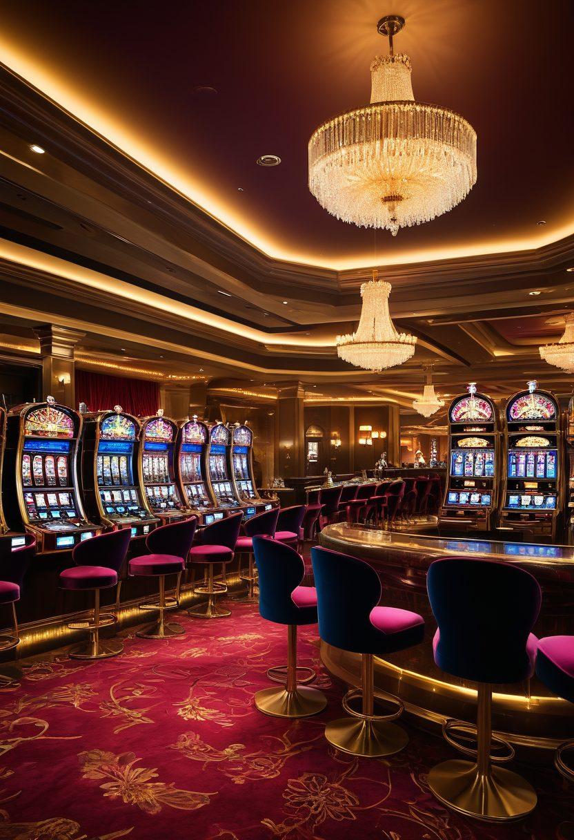 A lavish casino scene filled with glamorous, confident individuals enjoying high-stakes games. The atmosphere is electrifying with neon lights and flashy slot machines. Elements of sensuality are subtly integrated, like seductive dealers and elegant cocktails. Rich opulence surrounds them, with gold accents and plush velvet decor. Emphasize excitement and allure. super-realistic. vibrant colors. nightlife ambiance.